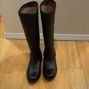 Frye Black Phillip Harness Riding Tall Boots Women Leather Back Zipper 7.5